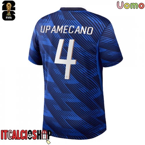 Francia Dayot Upamecano #4 Prima Maglia Mondiali 2026 Manica Corta